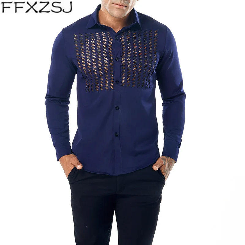 Модная сетчатая открытая рубашка для мужчин новинка 2018 прозрачная Мужская