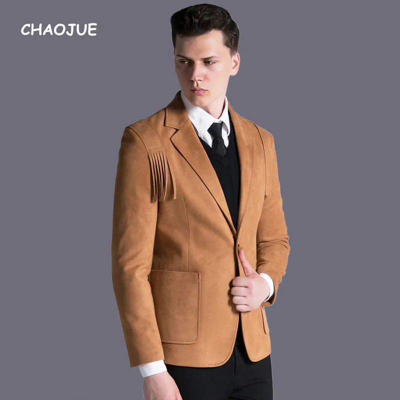 Мужской замшевый Блейзер на одной пуговице с бахромой|blazer for men|fashion blazer mensuede |