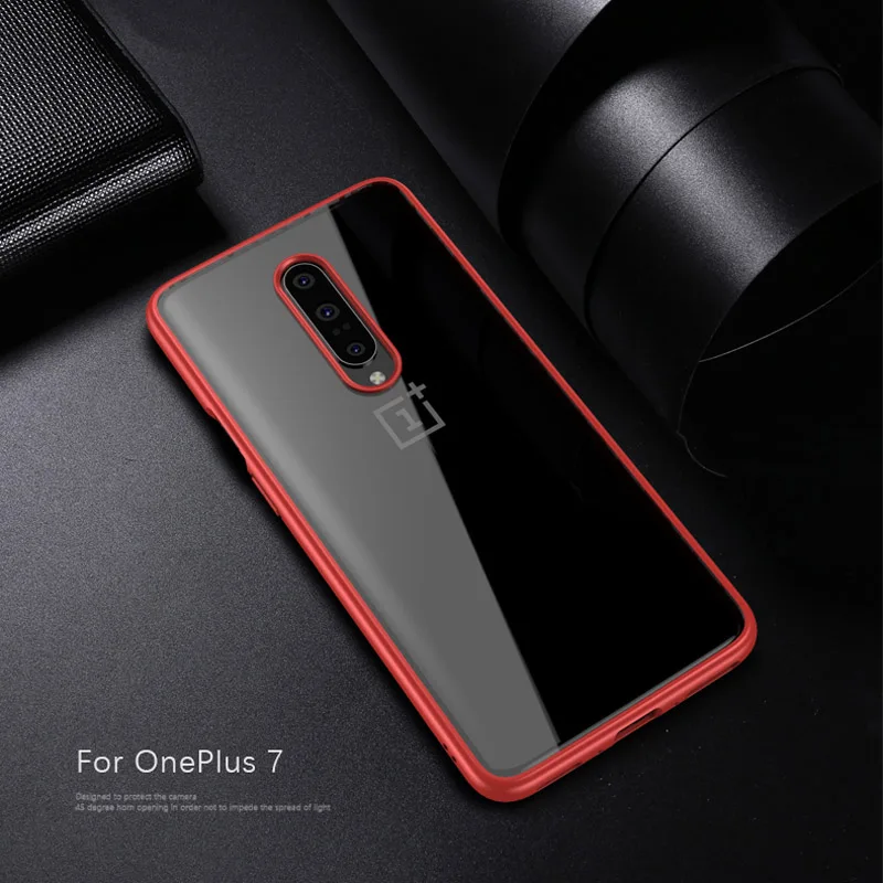 Красный ITEUU анти-стук Прозрачный чехол для Oneplus 7 Чехлы TPU акриловый мягкий гибкий противоударный Прозрачный чехол для Oneplus7 - Цвет: Красный