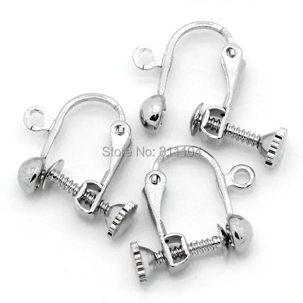 

New Silver tone Plated Brass Metal Clip On Screw Back Earring Findings w/ Open Loop Hooks Earrings bulk Wholesale