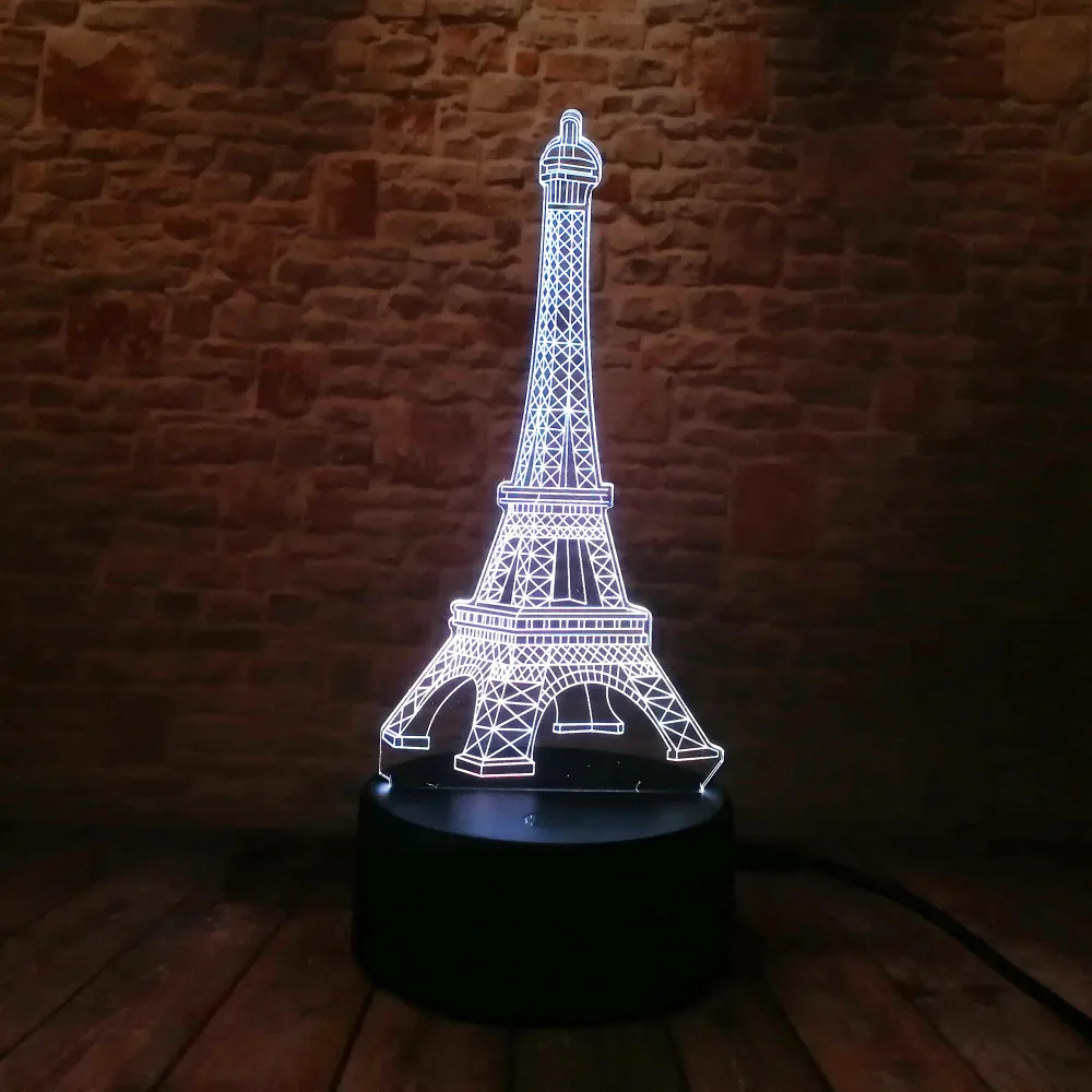 3D Мода романтическая Франция Эйфелева башня LED ночник RGB переменчивое настроение