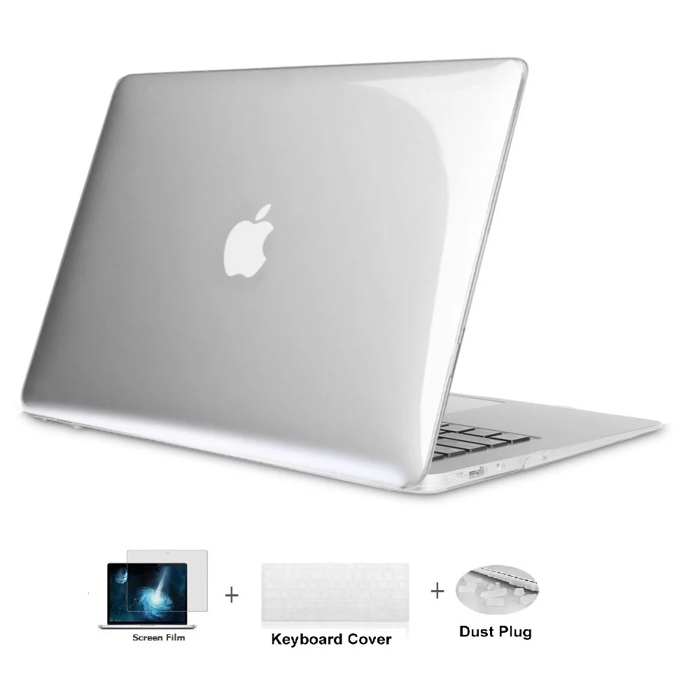 Crystal Clear Для Apple Macbook Pro retina 12 13 15 жесткий чехол Корпус ноутбука+ крышка клавиатуры+ пленка для экрана+ пылезащитные заглушки Air 11 13 - Цвет: Crystal Clear
