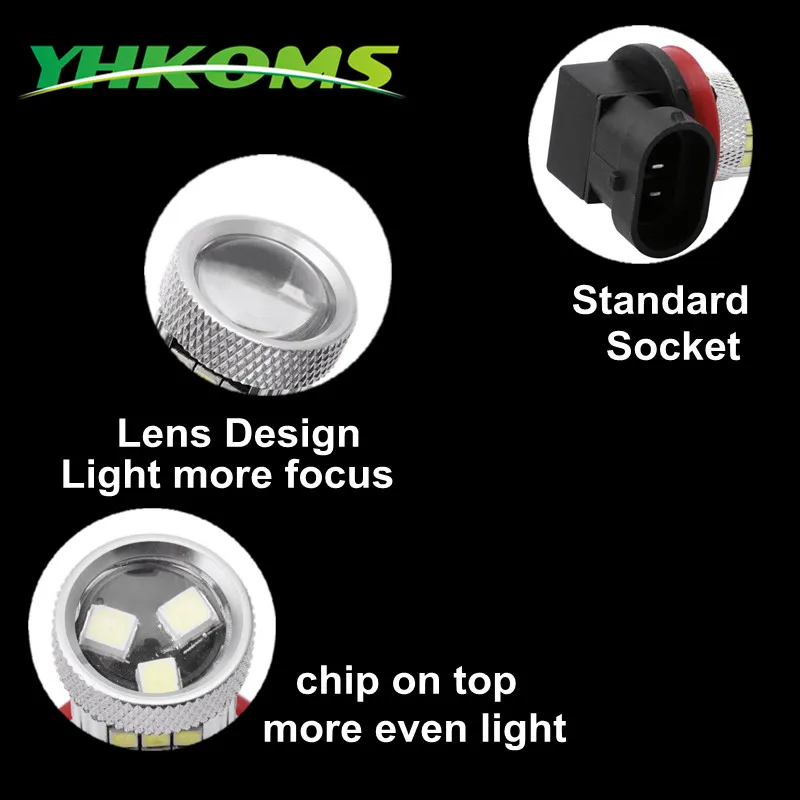 YHKOMS H11 Противотуманные фары светодиодные лампы 50 Вт яркие SMD чипы 2835 H8 H9 лампа с
