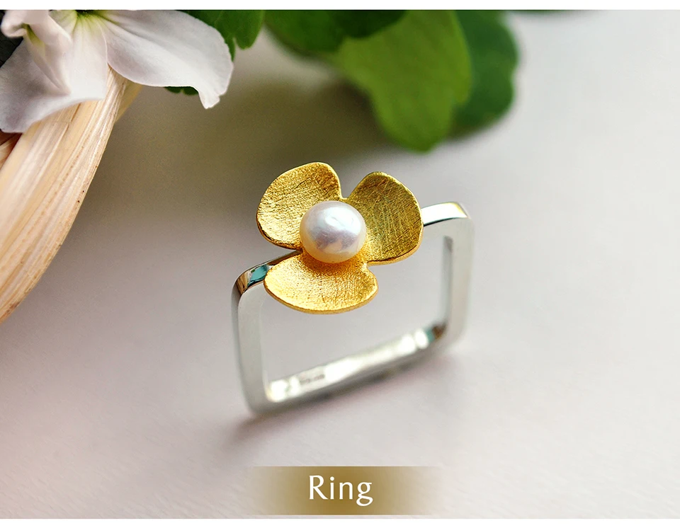 Lotus Fun Moment реального 925 пробы серебра, натурального жемчуга ручной работы Модные украшения площадь свежий клевер Цветочные украшения комплект Bijoux