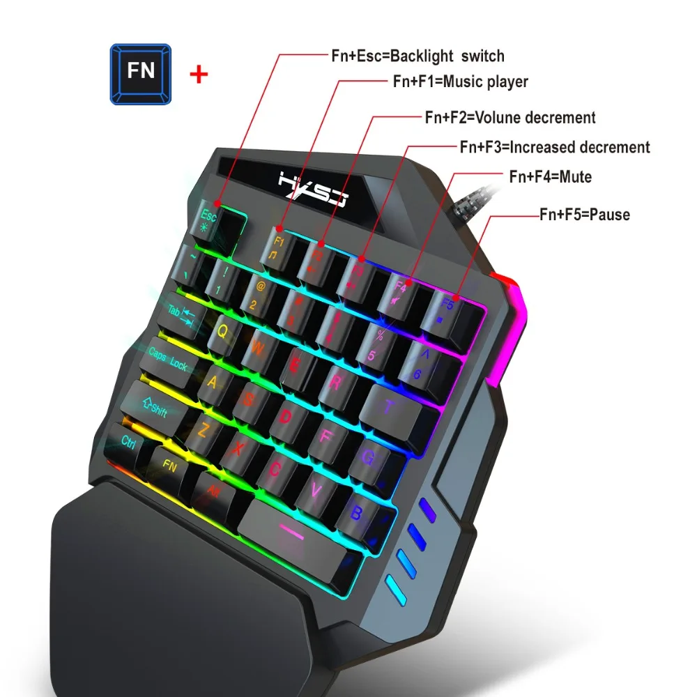 HXSJ Одноручная клавиатура левая 35 клавиш RGB несколько режимов подсветки подходит