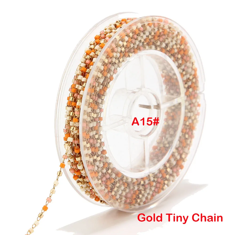 A15 Gold Chain 8 метров бисер Miyuki цепочка со стеклянными бусинами 1,8 мм из нержавеющей стали со спутниковыми бусинами Крошечная цепочка для ожерелья ножной браслет - Цвет: A15 Gold Chain