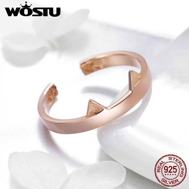 WOSTU, новая мода, 925 пробы, серебро, розовое золото, кошачья форма, кольцо с открытым пальцем для женщин, девушек, вечерние, Роскошные ювелирные украшения, подарок, CQR387