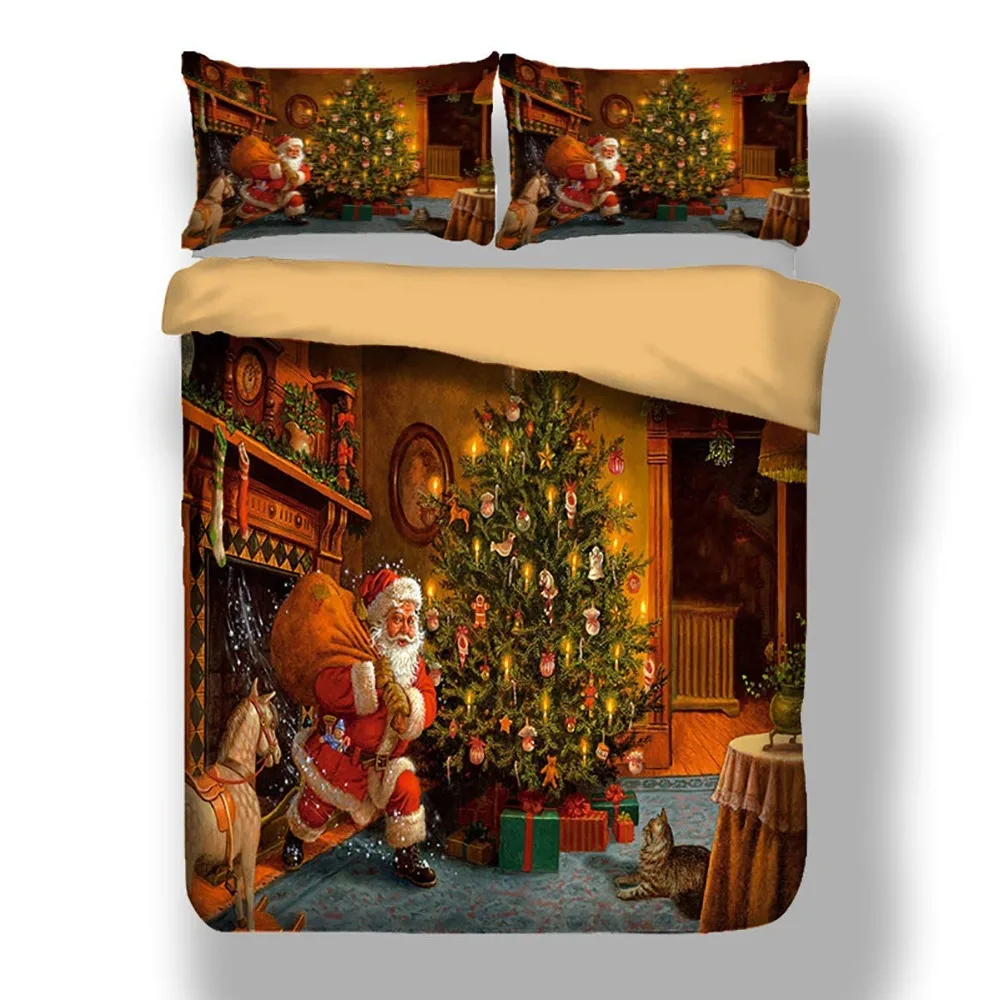 Merry Christmas постельные принадлежности набор 3D Санта Клаус печатных пододеяльник набор для детей подростков взрослых
