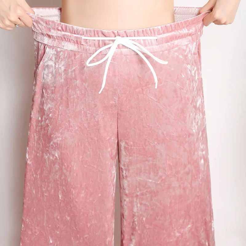 LXMSTH осенние черные розовые бархатные брюки с широкими штанинами Женские