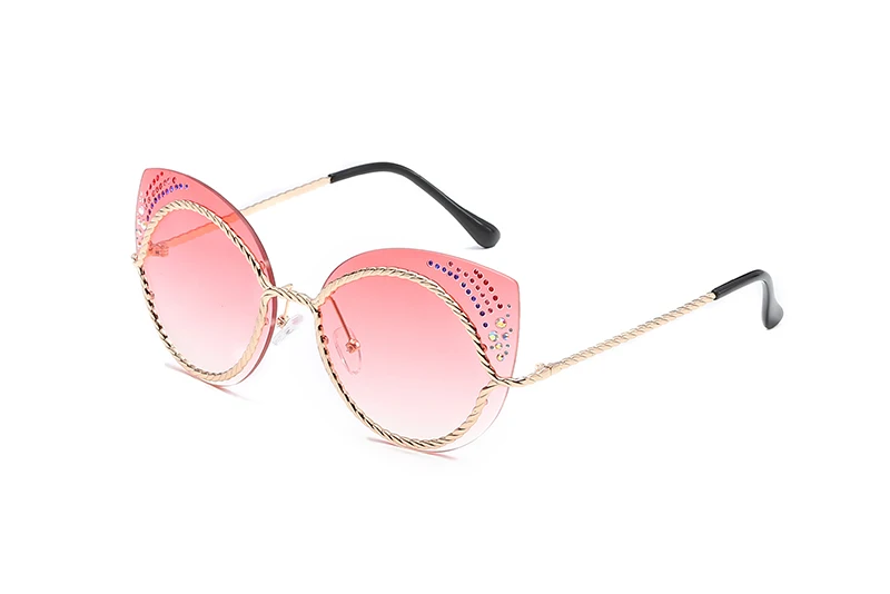 NO2Gold w pink LEIDISEN Cateye, роскошные солнцезащитные очки, алмаз, модная металлическая оправа, солнцезащитные очки для дам, фирменный дизайн, кошачий глаз, UV400, Oculos De Sol - Цвет линз: NO2Gold w pink