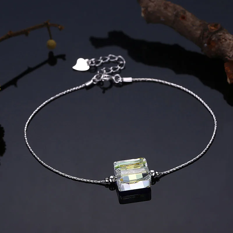 LEKANI Подлинная кристалл от Swarovski браслет для женщин квадратный Cystal простой дизайн 925 Серебряная цепочка аксессуары качественная бижутерия