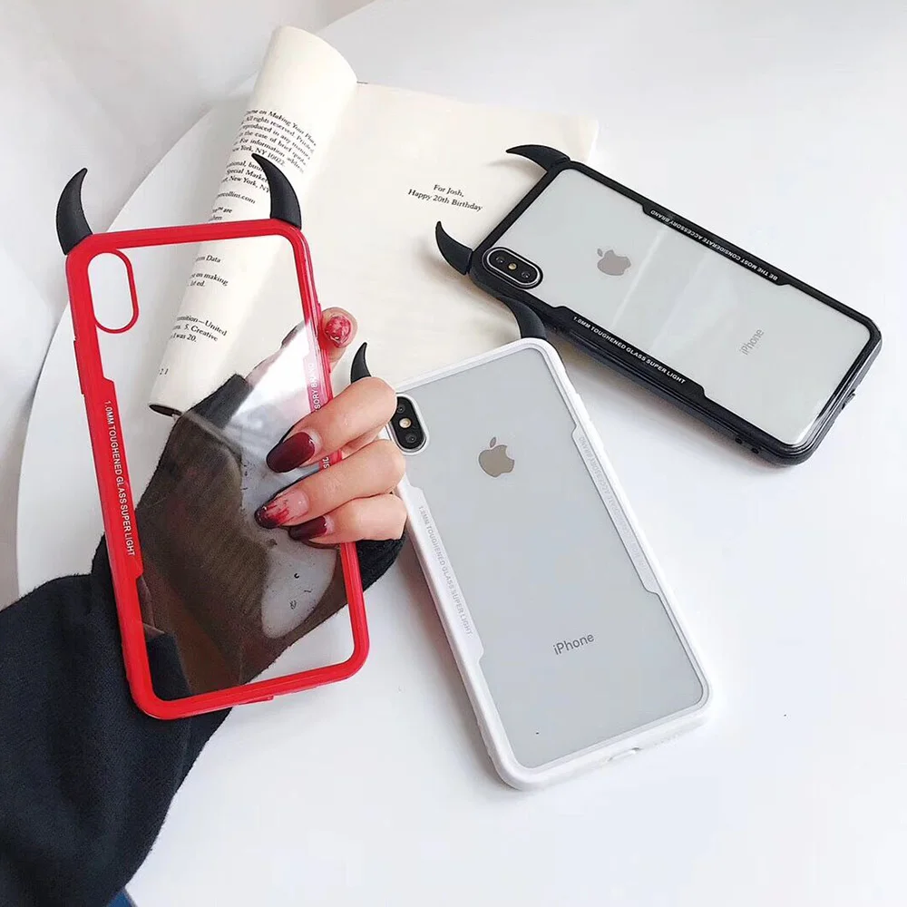 Милый персональный чехол для телефона с рогом дьявола для iPhone 11 Pro Max XR XS Max 7 8 6S Plus чехол мягкий акриловый прозрачный чехол для телефона