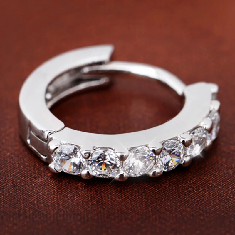 Циркуль паве прозрачные Singlerow кристалл серьги гвоздики для женщин Серебряный