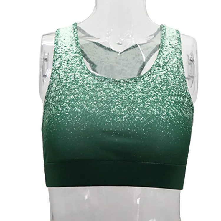 Green starry bra Женские леггинсы с градиентом для фитнеса, эластичные длинные штаны+ пуш-ап кроп-топ для тренировок, женские тонкие повседневные комплекты для бодибилдинга - Цвет: Green starry bra