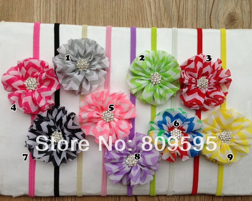 

65pcs/lot 13colors Rainbow Chevron Ballerina Chiffon Flower Headbands