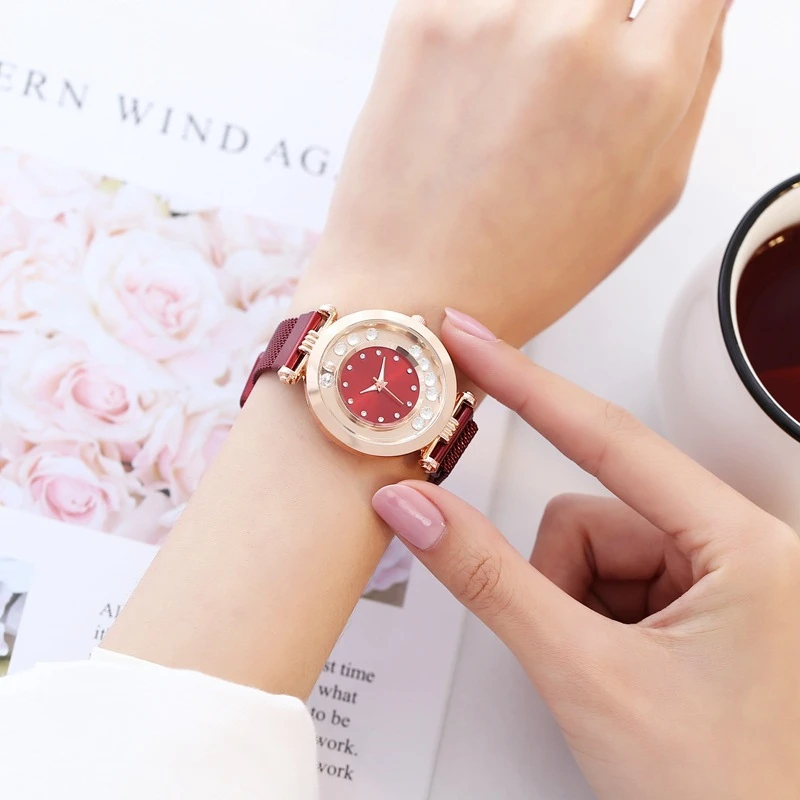 Модные женские часы цвета розового золота волшебная Пряжка звездное небо