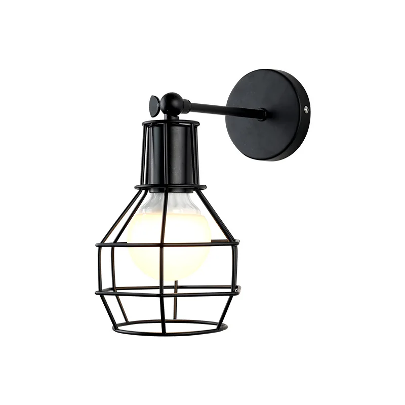 

Vintage Black Cage Wall Light Bedside Retro Wall Lamp Mount Indoor Decorative Loft Bar Wall Sonce Wall Lights DIY Lighting
