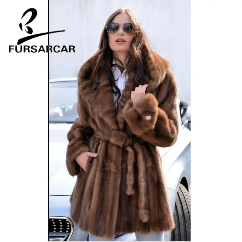 Роскошное пальто FURSARCAR из натурального меха норки женская модная новая зимняя