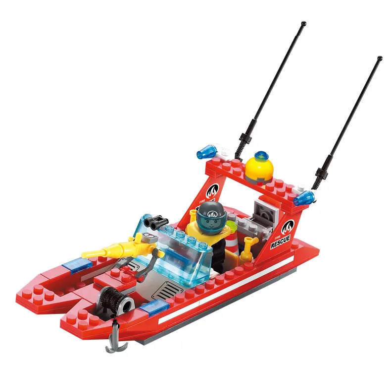 Просвещения Building Block Пожарная служба All-Terrain своих лодки Carrier грузовик 3 пожарный