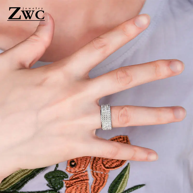ZWC модные роскошные трендовые кольца для мужчин и женщин 8 мм 5 линий чистая кристальная Свадебная кольцо из нержавеющей стали ювелирные изделия