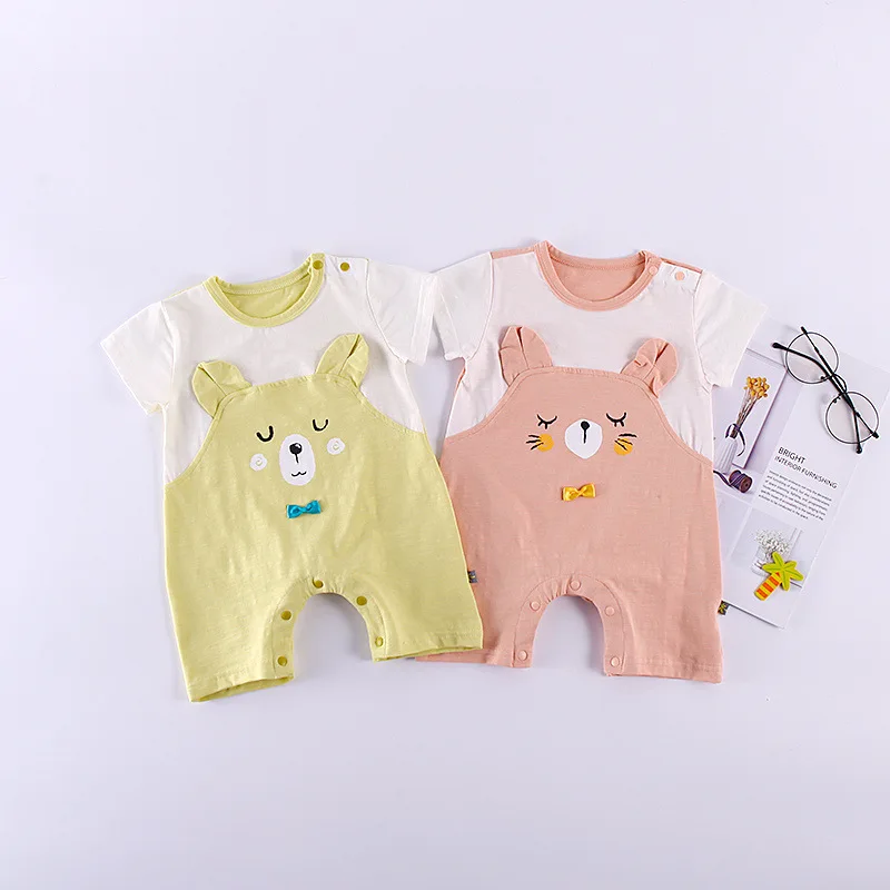 Baby Short Sleeve Romper Organic Summer Clothes Animal Costumes Cute Little Bear Babys Outfits Infant Jumpsuit | Детская одежда и