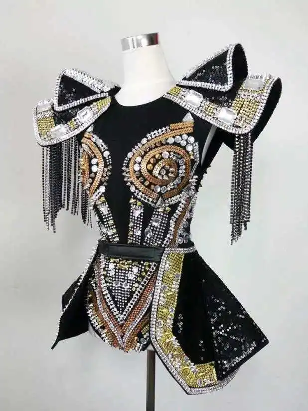 Боди в стиле armor style боди с кристаллами декорированное камнями для ночных клубов и