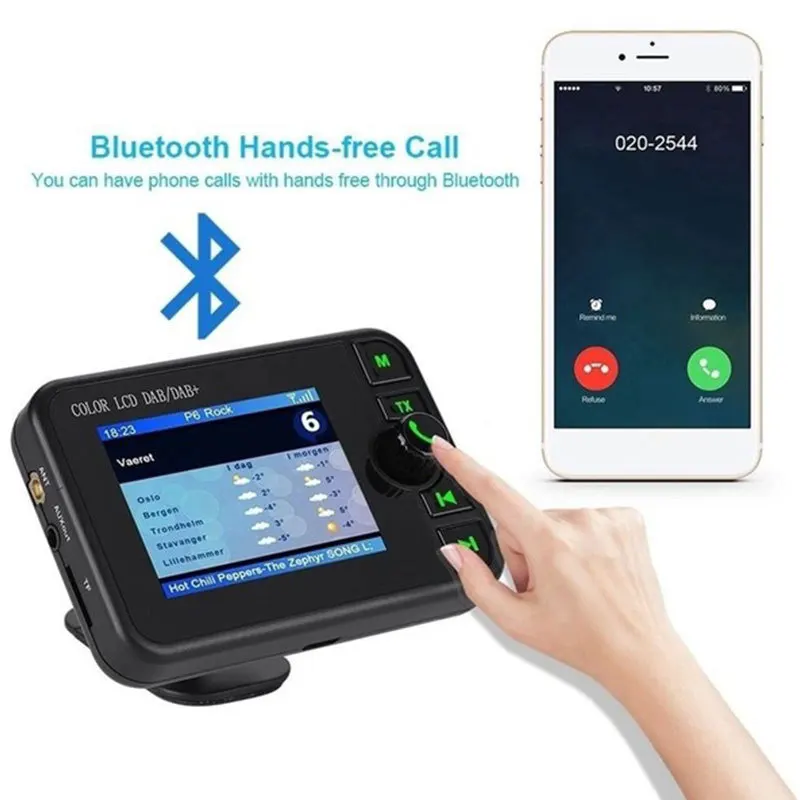 Мини DAB цифровой ЖК-экран Автомобильный радиоприемник адаптер Bluetooth передатчик Usb зарядное устройство 2 дюйма 320x240 пикселей