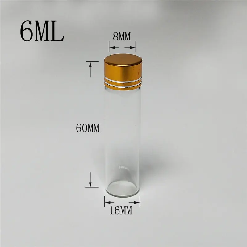 6ML Мини стеклянные бутылочки контейнеры с винтовыми металлическими колпачками бутылки банки ремесла милые бутылки для песка жидкие ювелирные изделия Упаковка 50 шт - Цвет: 6ML