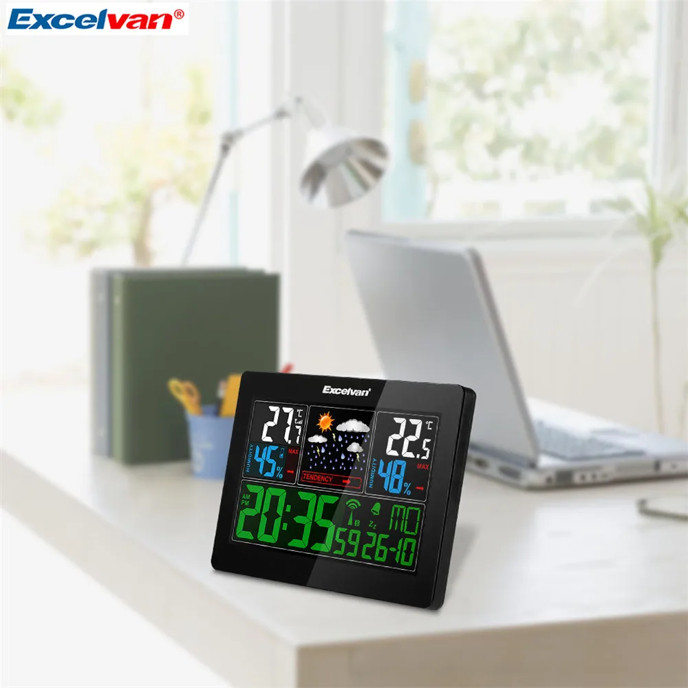 EXCELVAN цветная Беспроводная метеостанция с расчетной температурой и влажностью EU вилка будильник и повтор термометр гигрометр часы