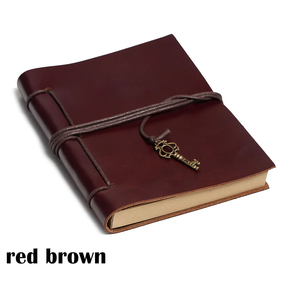Red brown Дневники дневник ежедневники, тетрадь натуральная кожа из бечёвки альбом на спирали винтажные планировщик A5 путешествие в подарок Школа Офис блокнот ежедневник скетчбук блокноты - Цвет: Red brown