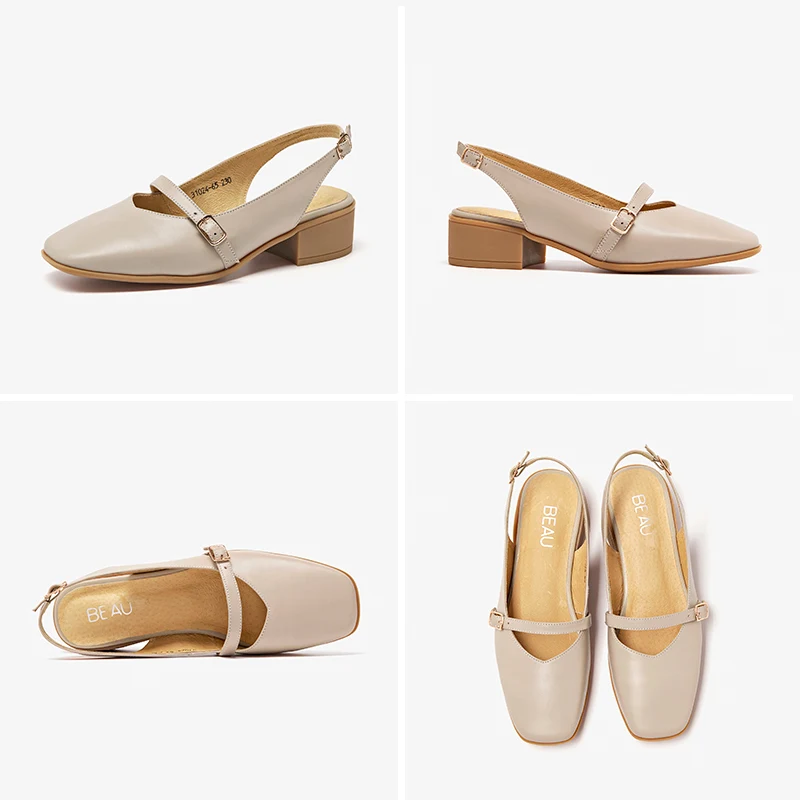 BeauToday/женские босоножки из телячьей кожи с квадратным носком и ремешком на пятке