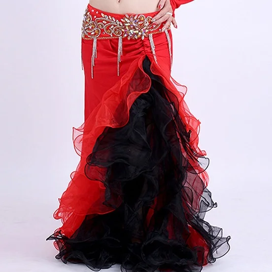 Двухцветная Женская танцевальная одежда для танца живота длинная юбка макси с