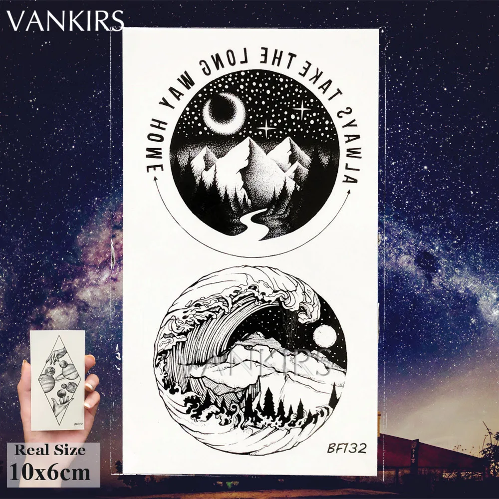 VANKIRS женские черные татуировки в виде круглой Луны временные мужские на лодыжку