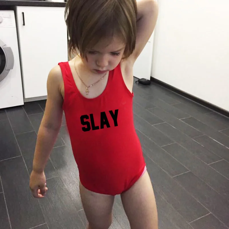 Купальный костюм с надписью SLAY, цельный купальный костюм, детский купальный костюм, купальник для девочки, детская пляжная одежда, черный, красный, розовый