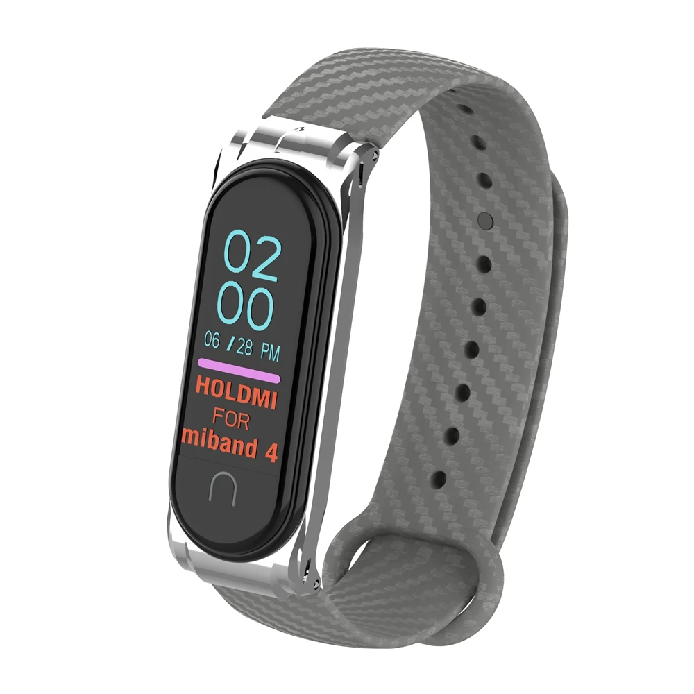 Hangrui mi Band 4 силиконовый чехол из углеродного волокна для Xiaomi mi band 4 ремешок металлический каркас браслет mi band 3 ремешок из нержавеющей стали