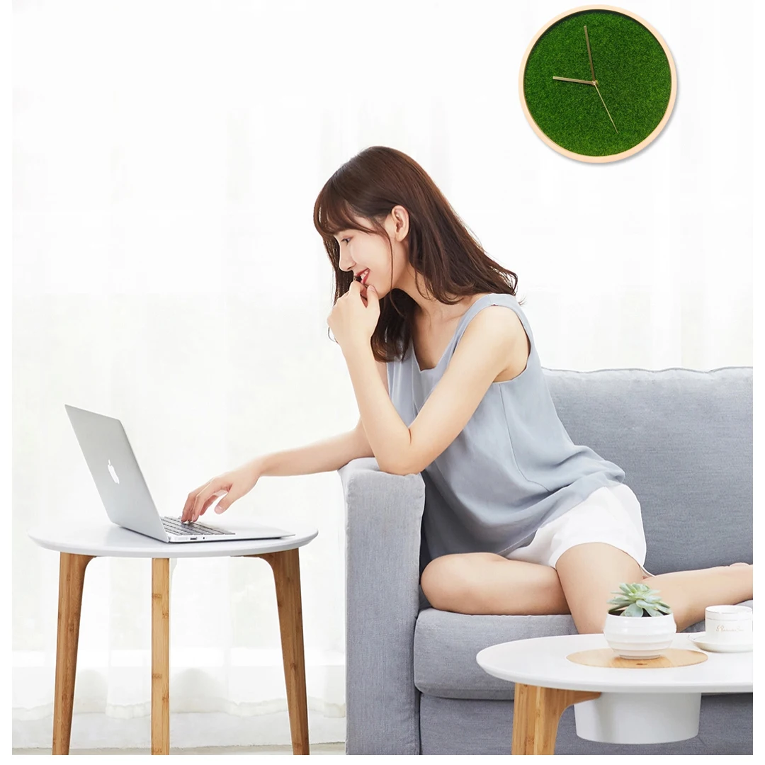 Деревянные настенные часы с зеленой травой для гостиной спальни бесшумные