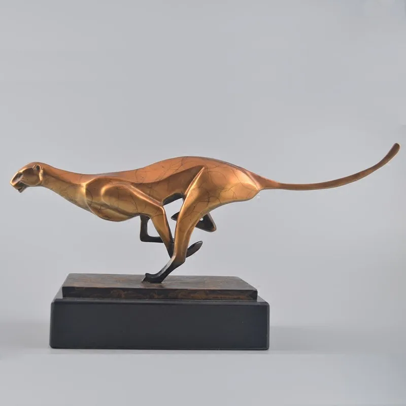 

High Quality Artwork Vintage Brass Leopard Crafts Ornaments Marble Base Living Room Decorations