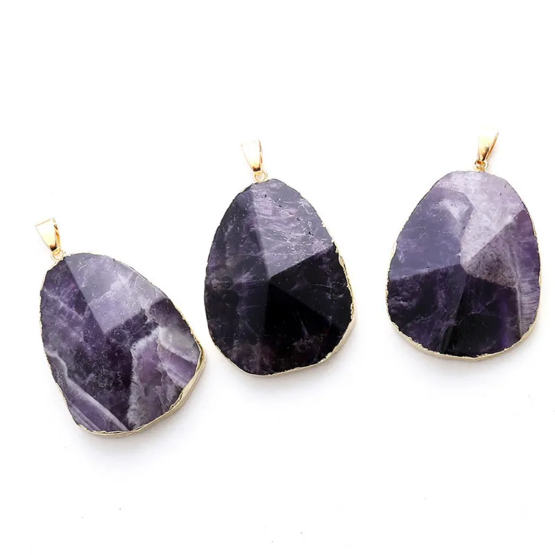 Здоровья счастливый натуральный аметист Кварцевый кулон Geode Cut Фиолетовый