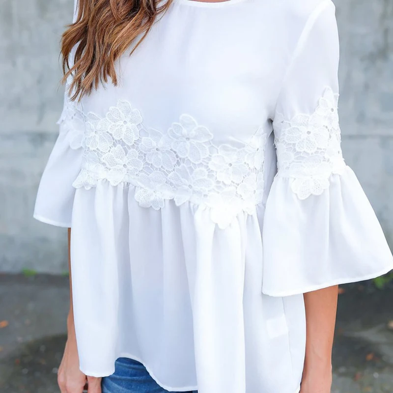 

Women Sexy Lace Blouses Tops Summer Floral Shirt Blouse Tops Femme Solid Casual Office Shirts Casual