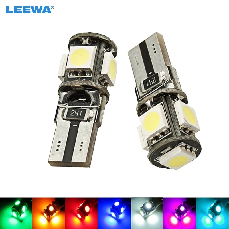 

LEEWA 50pcs Wedge T10/W5W/194/168 5050 5SMD 5LED NO ERROR CANBUS Car LED Light Bulbs Door Light 7-Color #CA2640