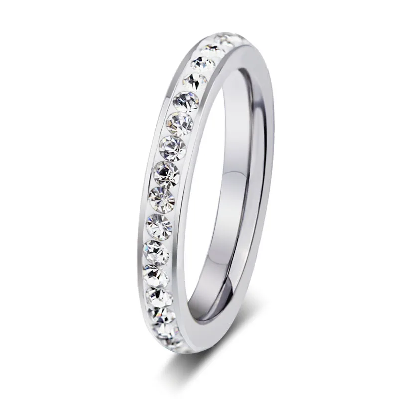 QianBei Титан Нержавеющая сталь кольца для мужчин и женщин 3 мм циркония свадебные кольца Малый CZ обрамление модные украшения