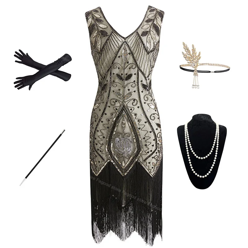 

1920s Accessories Dress Headband Necklace Gloves Cigarette Holder Flapper Costume Accessories Set for Women