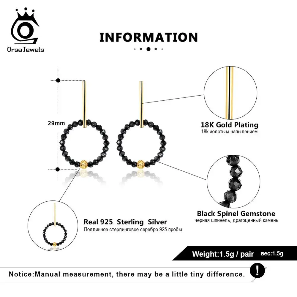 ORSA JEWELS, натуральный камень, чистое 925 пробы серебро, женские серьги, ожерелья, черная шпинель, красный гранат, хорошее ювелирное изделие SS34
