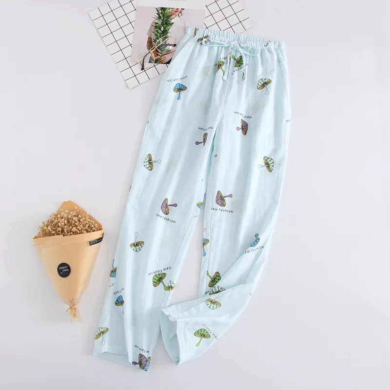 Blue mushroom Новые женские пижамные штаны для мужчин пижама и брюки из хлопка Для женщин Piyamas брюки для отдыха Удобная расслабиться Стиль дышащая Пижама - Цвет: Blue mushroom