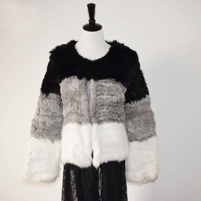 100% Natural Real Knit Rabbit Fur Cardigan Coat Jacket Thick Irregular Collar Garment Rabbit Fur Knitted Outerwear