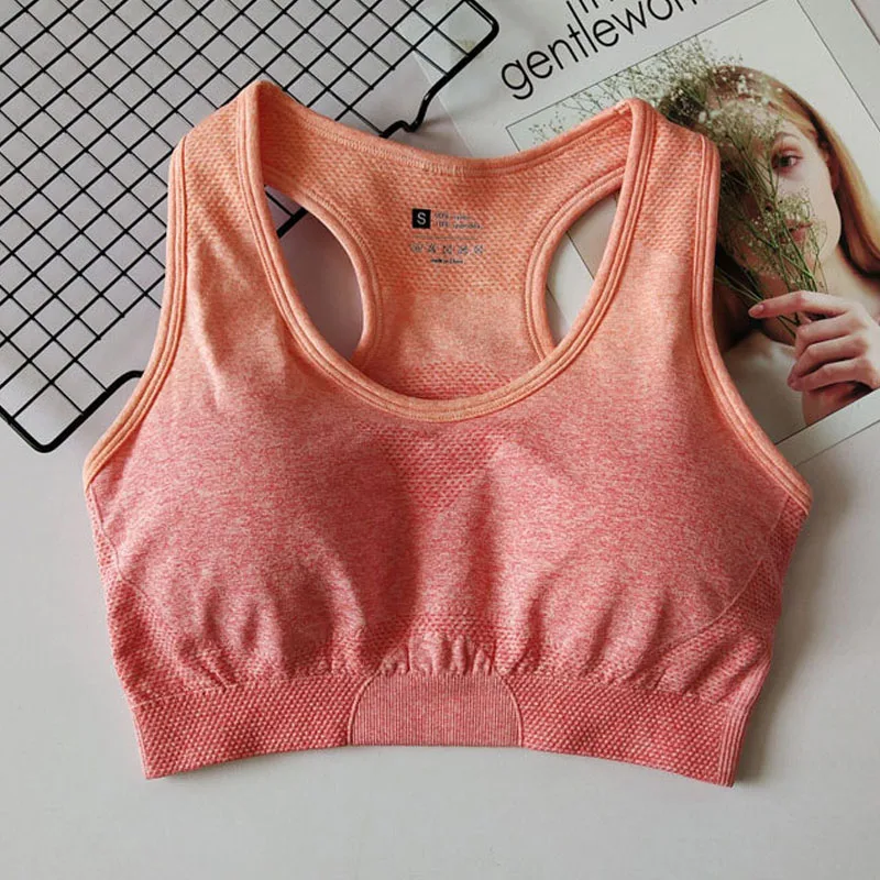 Бесшовный спортивный бюстгальтер FDBRO с эффектом омбре укороченный топ пуш-ап