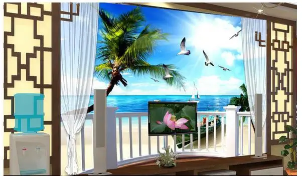 Пользовательские фото обои 3d для гостиной 3D балкон море дерево Пейзаж ТВ фон
