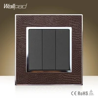 wallpad luxury 110v 250v 3 gang switch goats brown leather 3 gang 2 way switching power supply button lamp switch free shipping