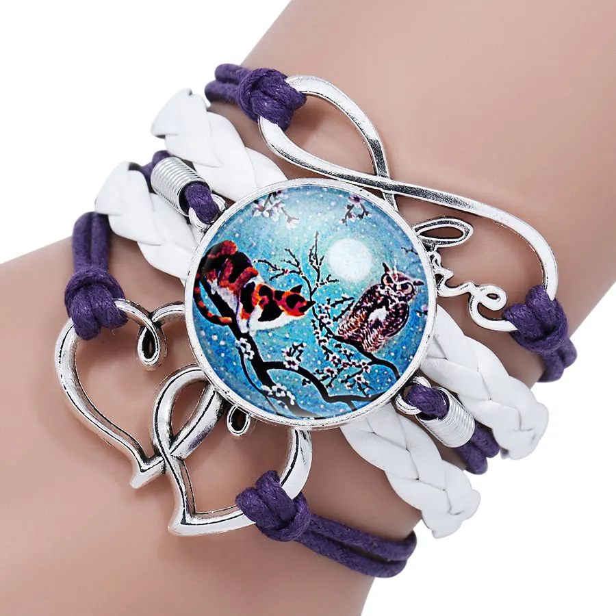 Модный кошачий стеклянный браслет из кабошона серебряный цвет птица