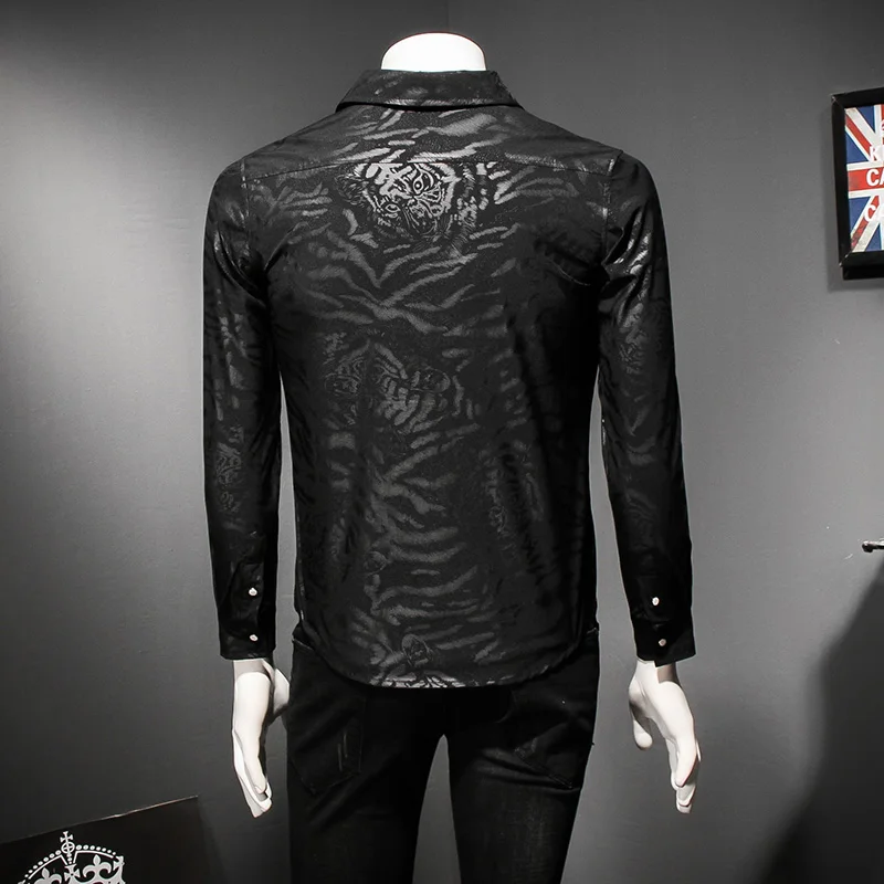 2020 Spring Men Long Sleeve Shirts High Quality Slim Fit Print Social Shirt Plus Size Casual Turn Down Collar Blouse Homme | Мужская